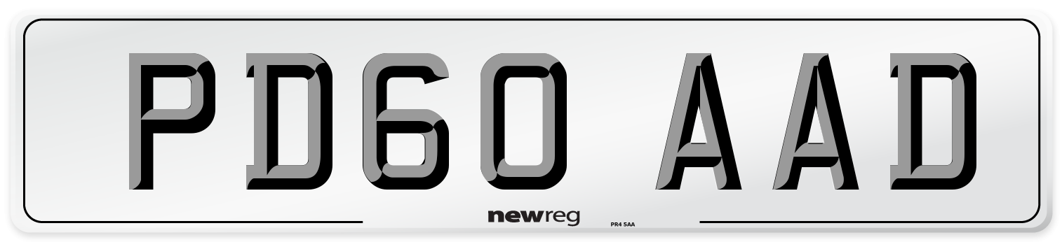 PD60 AAD Number Plate from New Reg